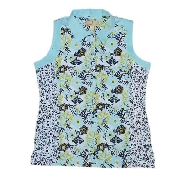 Sport Haley Tops - Sport Haley Pastel Blue Floral Sleeveless Polo